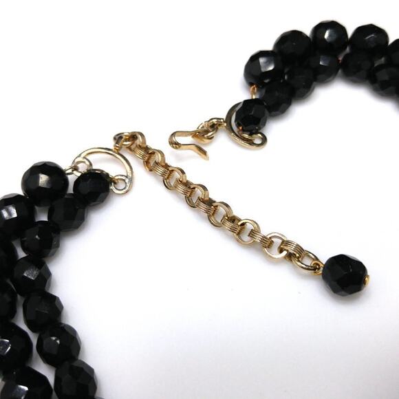 Vintage Black Crystal Beaded Necklace, Strung on Chain, Two Strands, 17 Inches - Picture 8 of 9